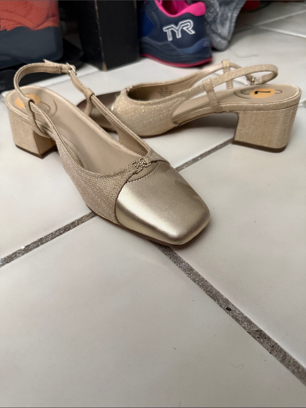 Elegant Gold Slingback Block Heel Women's Shoes